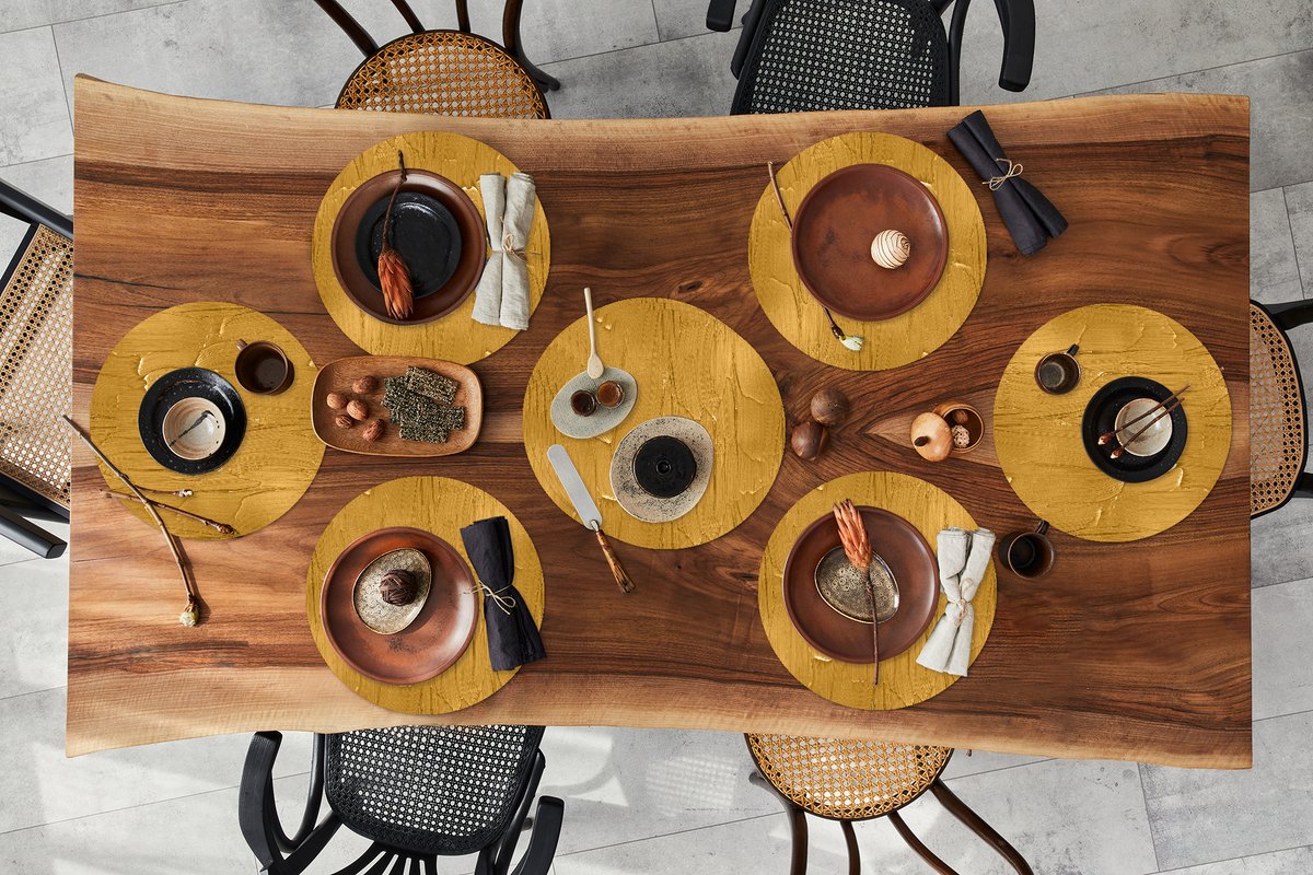 Ronde placemats - Onderlegger - Placemats rond - Verf - Patronen - Oker - 10 stuks
