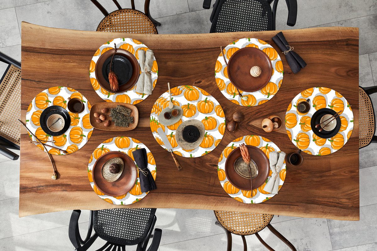 Ronde placemats - Onderlegger - Placemats rond - Herfst - Pompoen - Patronen - 10 stuks