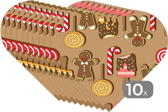 Sous-verres - Napperons de table - Napperons de table coeur - Noël - Biscuits - Snoep - Motifs - 10 pièces - Noël - Cadeau - Cadeau de Noël pour hommes, femmes et enfants