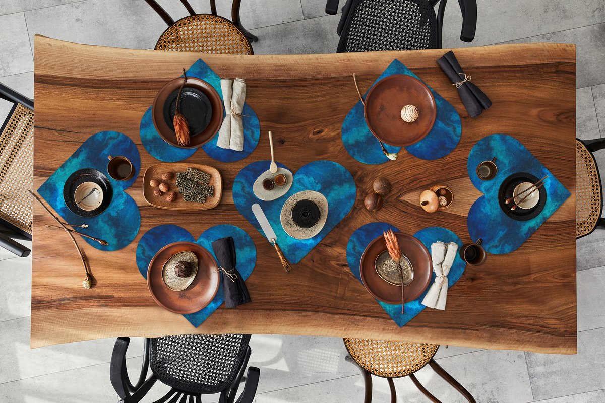 Onderleggers - Placemats - Placemats hartje - Patroon - Verf - Abstract - Blauw - 8 stuks