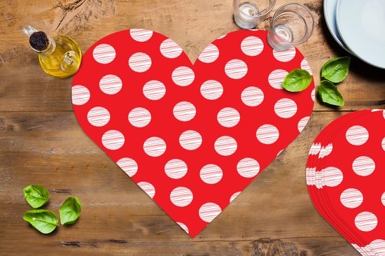 Napperons de table - Sets de table - Napperons coeur - Pois - Pois - Motifs - Rouge - Wit - 8 pièces