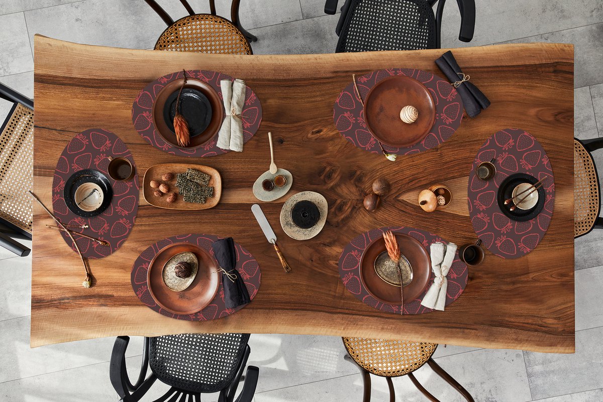 Placemats ovaal - Onderleggers - Ovale placemats - Patronen - Aardbei - Stippen - Fruit - 6 stuks