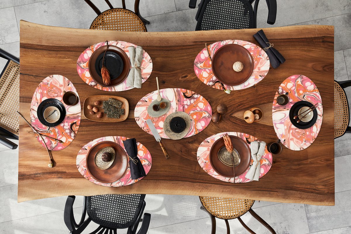 Placemats ovaal - Onderleggers - Ovale placemats - Marmer print - Roze - Paars - 8 stuks