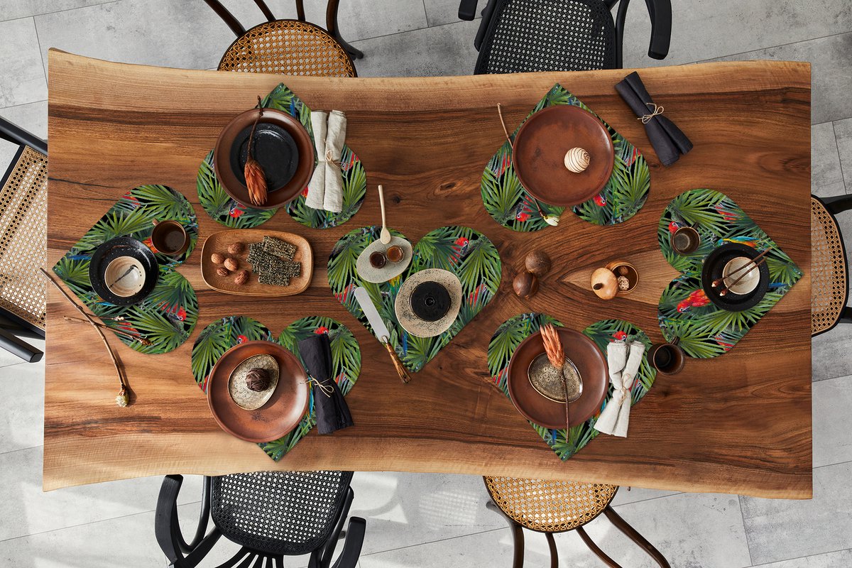 Onderleggers - Placemats - Placemats hartje - Papegaai - Jungle - Patronen - 8 stuks