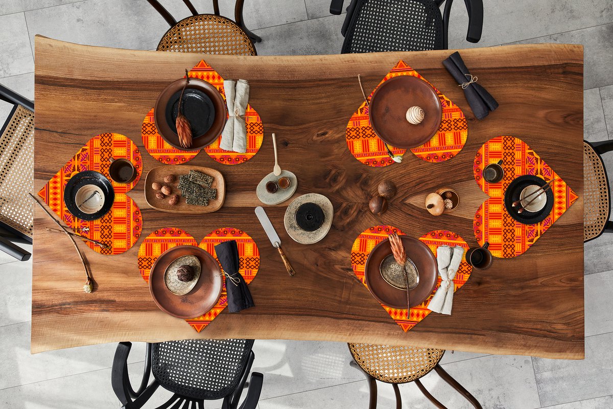 Onderleggers - Placemats - Placemats hartje - Patronen - Oranje - Zon - 6 stuks