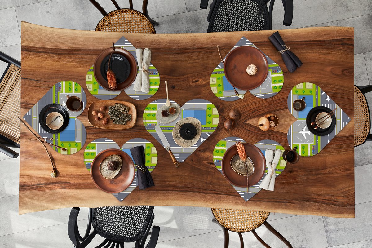 Onderleggers - Placemats - Placemats hartje - Design - Vliegveld - Vliegtuig - 8 stuks