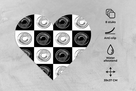 Sous-verres - Napperons de table - Napperons de table coeur - Motifs - Échiquier - Zwart Wit - 8 pièces