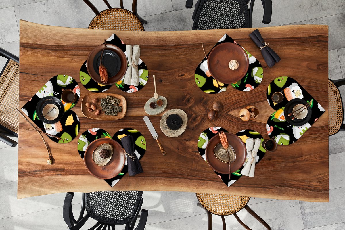 Onderleggers - Placemats - Placemats hartje - Kawaii - Sushi - Patronen - 6 stuks