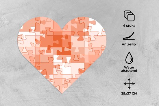 Sous-verres - Napperons de table - Napperons de table coeur - Puzzle - Oranje - Motifs - 6 pièces