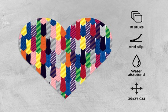 Sets de table - Napperons - Napperons coeur - Cravate - Arc-en-ciel - Motifs - 10 pièces