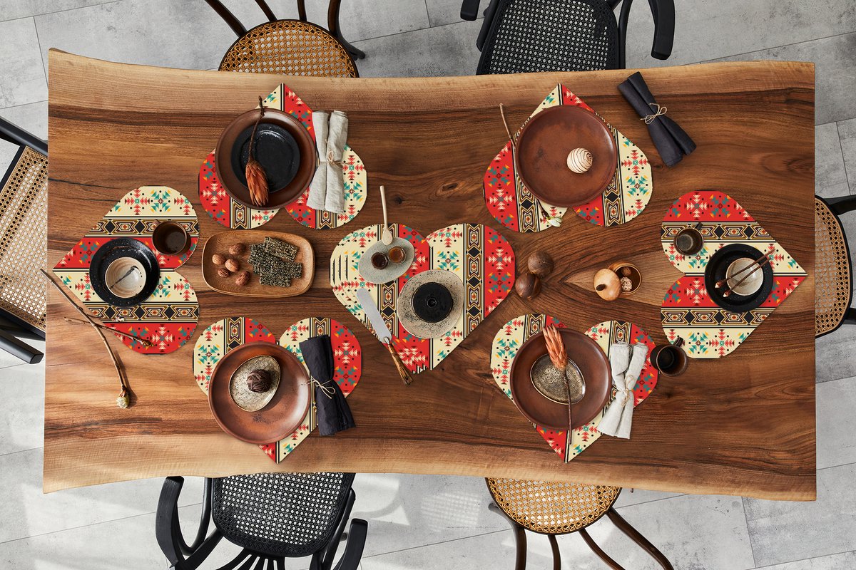 Onderleggers - Placemats - Placemats hartje - Indianen - Patronen - Abstract - 10 stuks