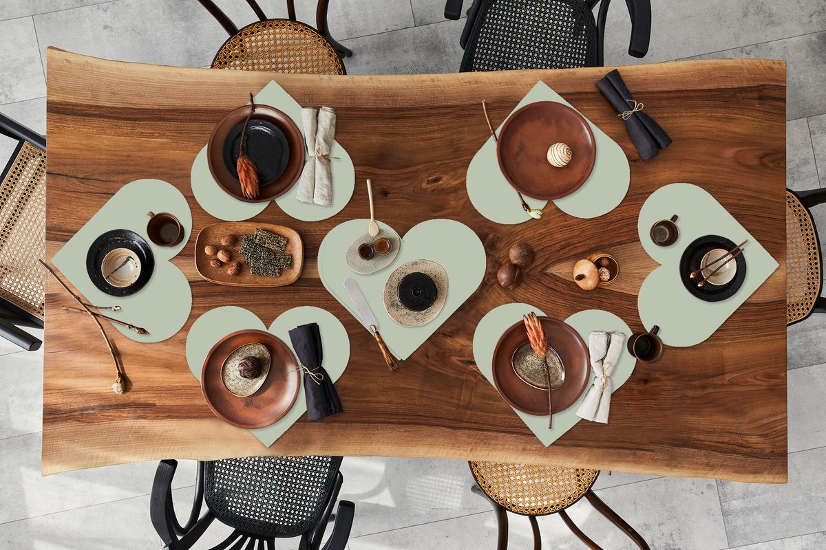 Onderleggers - Placemats - Placemats hartje - Mintgroen - Effen kleur - 8 stuks