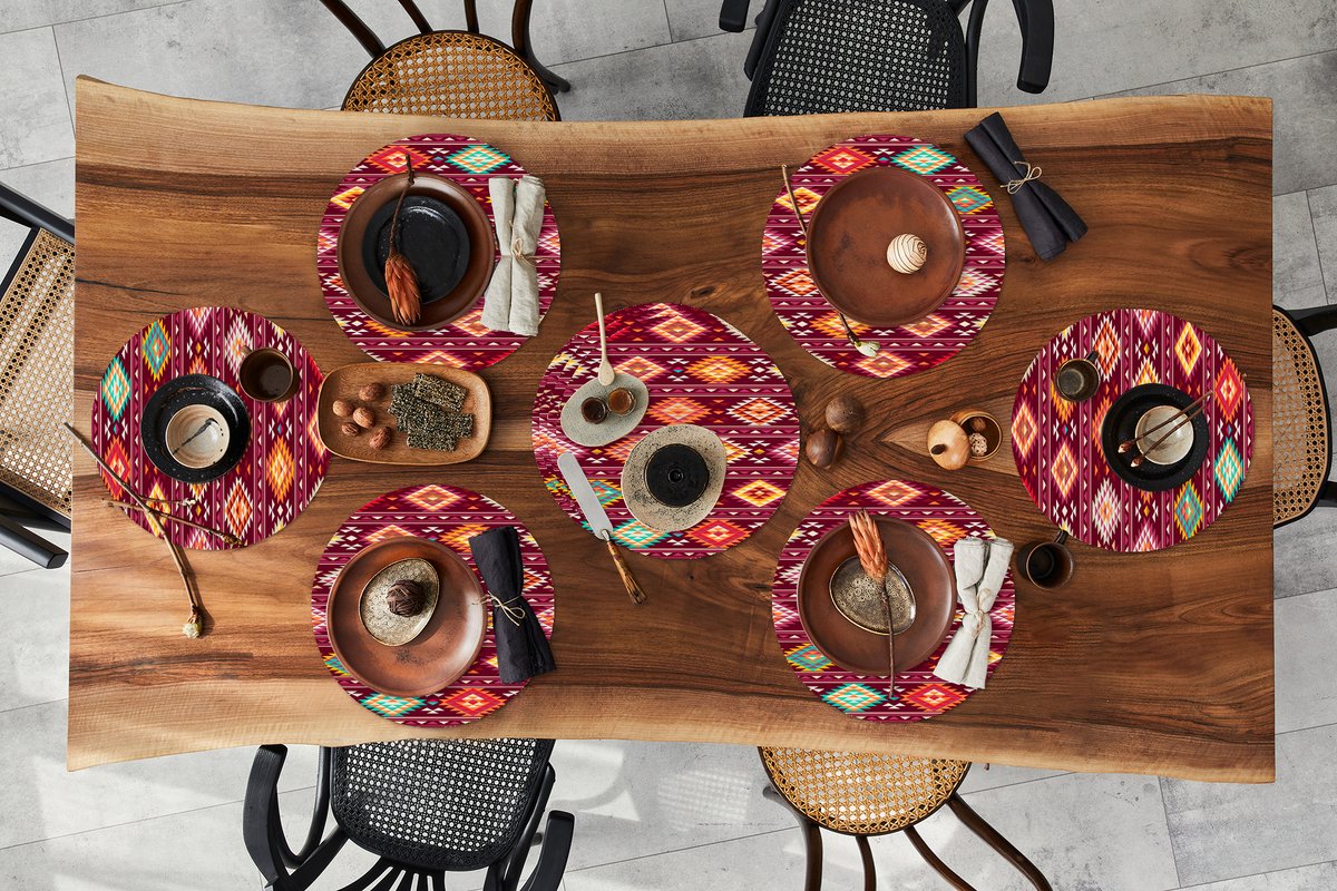 Ronde placemats - Onderlegger - Placemats rond - Patroon - Native American - Amerika - 10 stuks