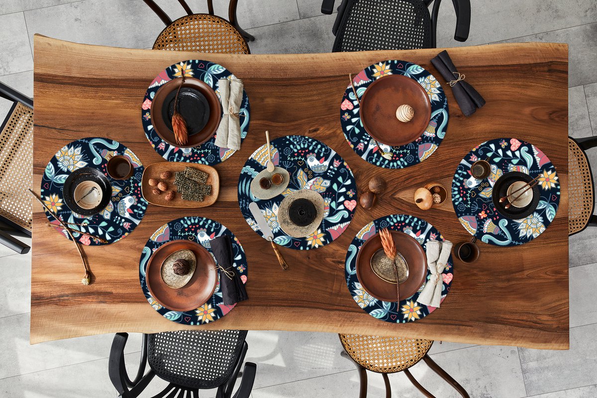 Ronde placemats - Onderlegger - Placemats rond - Vlinder - Vogel - Bloem - Patroon - 10 stuks