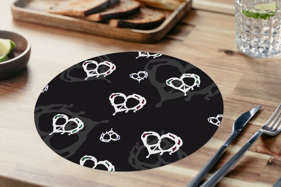 Sets de table ronds - Dessous de verre - Napperons ronds - Motifs - Coeur - Crâne - 10 pièces