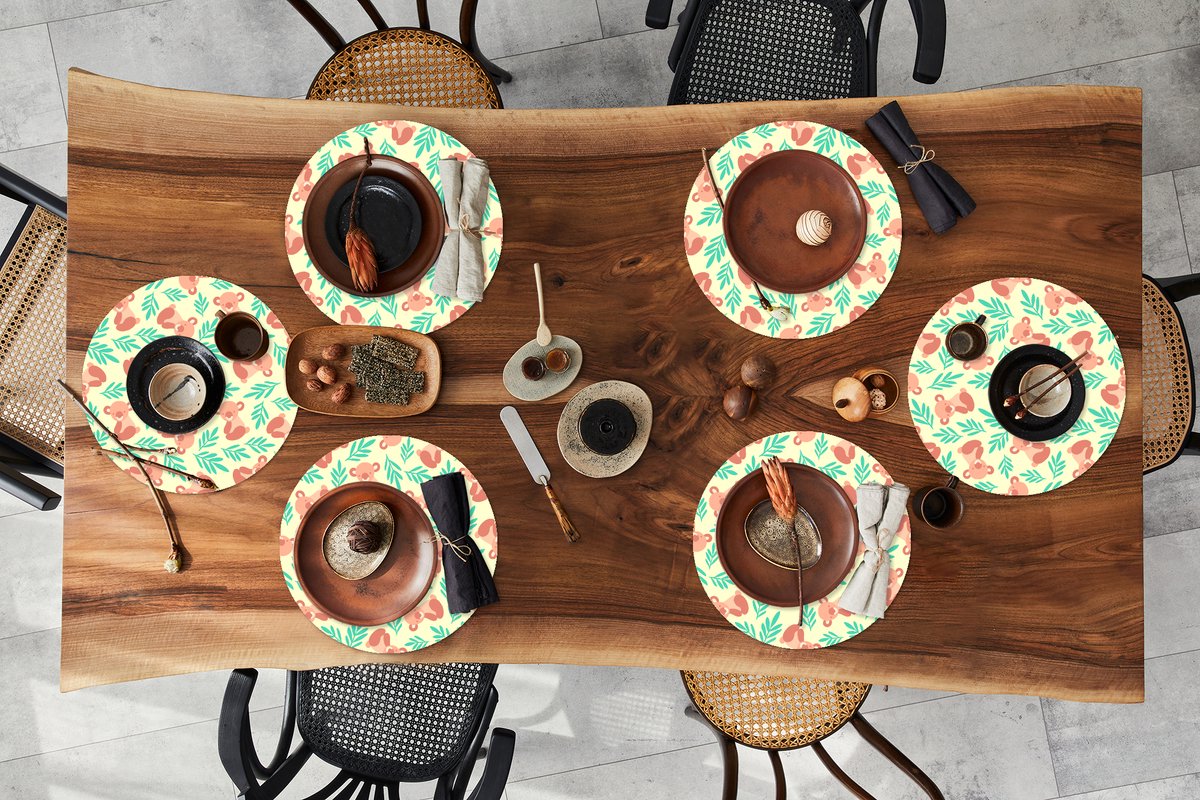 Ronde placemats - Onderlegger - Placemats rond - Jungle - Patronen - Koala - Dier - 6 stuks