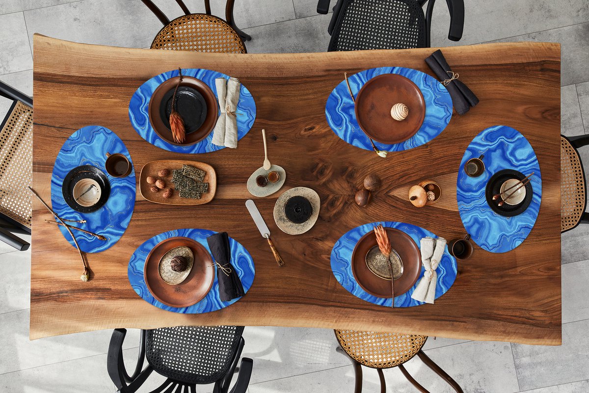 Placemats ovaal - Onderleggers - Ovale placemats - Marmer print - Goud - Hemel - 6 stuks