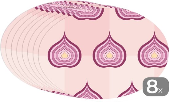 Napperons ovales - Sets de table - Sets de table ovales - Violet - Motifs - Oignons - 8 pièces