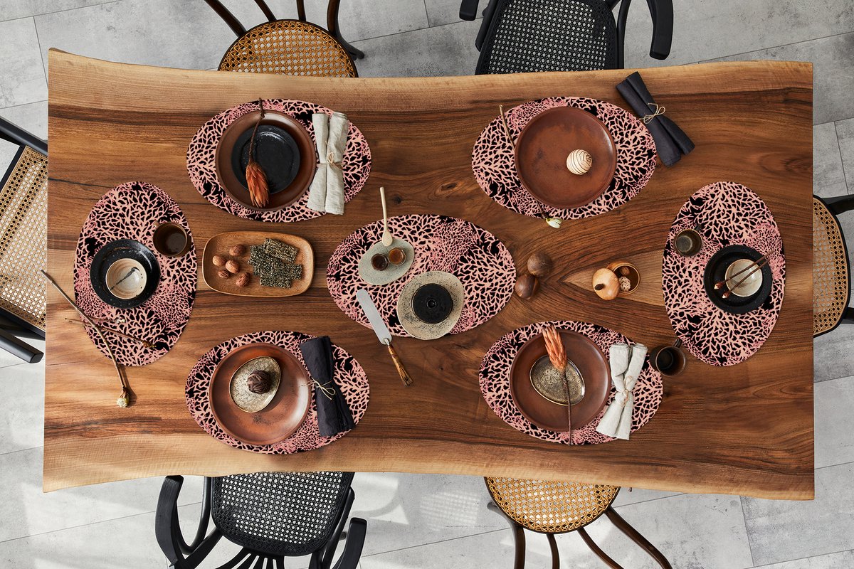 Placemats ovaal - Onderleggers - Ovale placemats - Koraal - Roze - Structuur - Patronen - 8 stuks