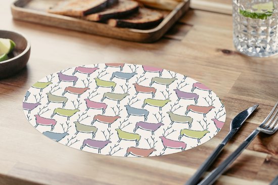 Napperons ovales - Sous-verres - Sets de table ovales - Motifs - Cerf - Beige - 8 pièces