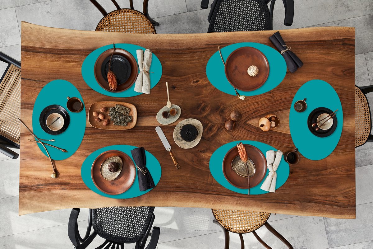 Placemats ovaal - Onderleggers - Ovale placemats - Blauw - Effen kleur - 6 stuks