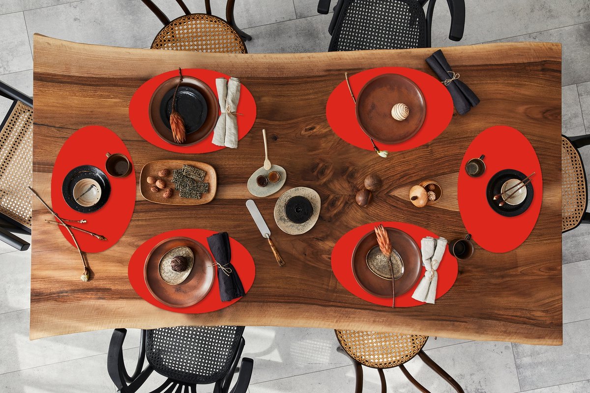 Placemats ovaal - Onderleggers - Ovale placemats - Rood - Kleur - Effen - 6 stuks