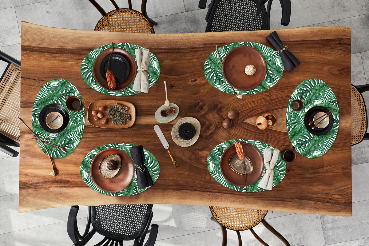 Placemats ovaal - Onderleggers - Ovale placemats - Patronen - Palm - Bladeren - 6 stuks