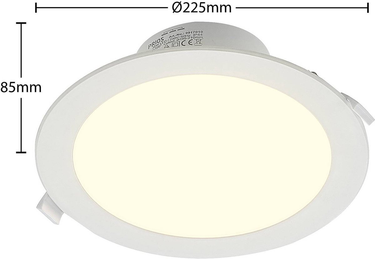 PRIOS - LED downlight - CCT - 1licht - aluminium, kunststof - H: 8.5 cm - wit - Inclusief lichtbron
