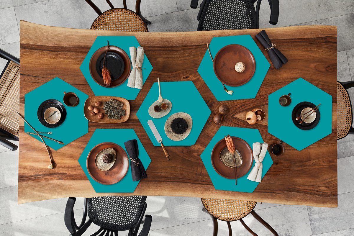 Placemats hexagon - Onderleggers placemats - Placemat zeshoek - Blauw - Effen kleur - 8 stuks