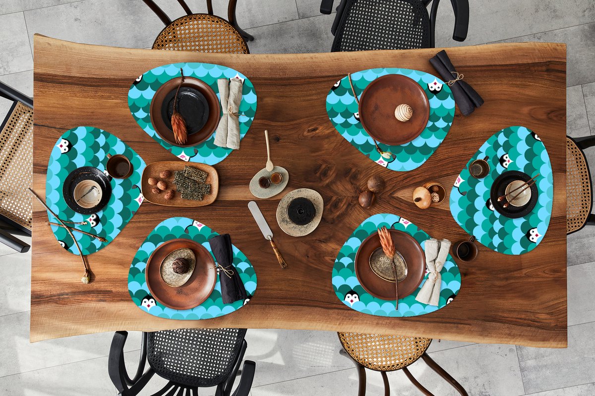 Placemat organisch - Placemats organic - Onderleggers - Cirkel - Pinguïn - Design - 6 stuks