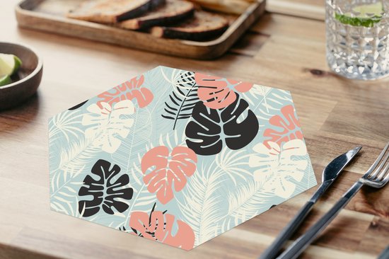 Napperons de table hexagon - Sets de table - Set de table hexagone - Feuilles - Monstera - Pastel - Hawaï - Motifs - 10 pièces