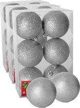 18x stuks kerstballen zilver glitters kunststof diameter 4 cm - Kerstboom versiering