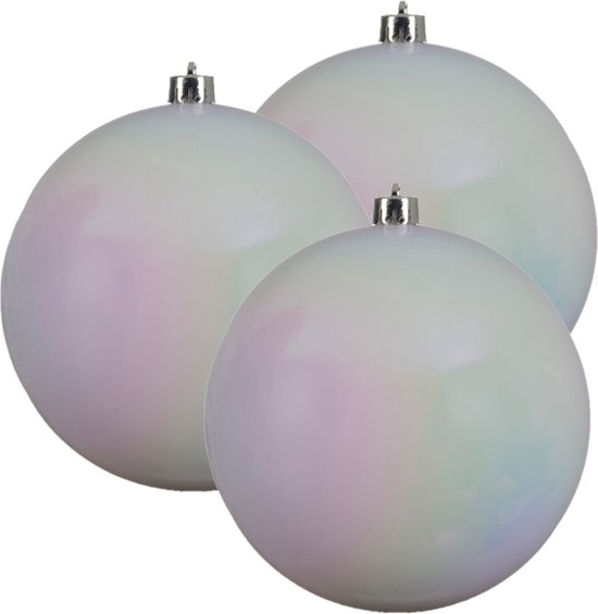 3x stuks kunststof kerstballen parelmoer wit 14 cm glans