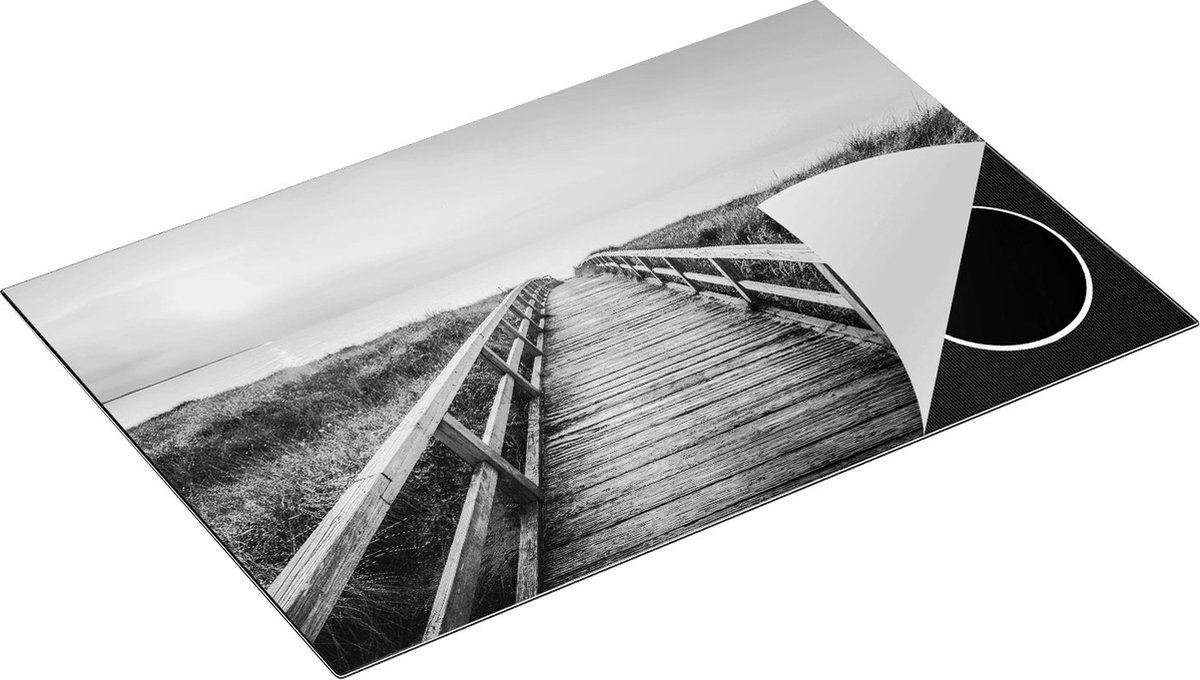 Chefcare Inductie Beschermer Voetpad in de Duinen met Zonsondergang - Zwart Wit - 80,2x52,2 cm - Afdekplaat Inductie - Kookplaat Beschermer - Inductie Mat