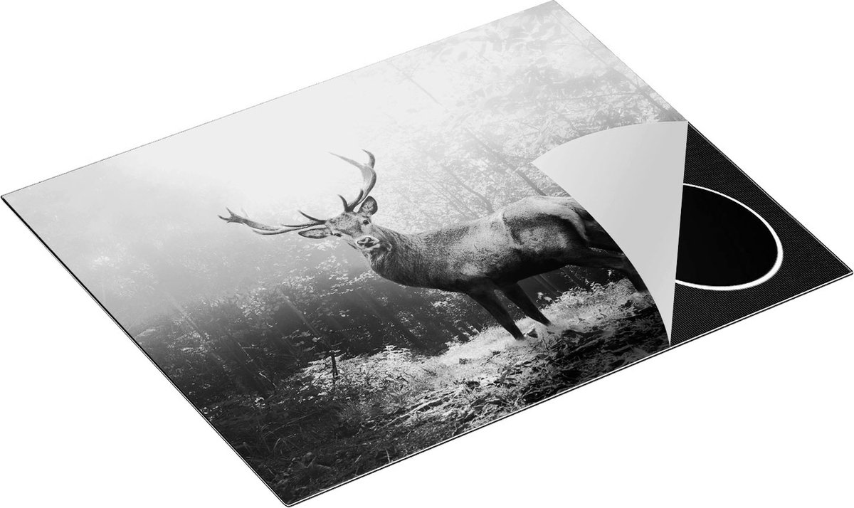 Chefcare Inductie Beschermer Hert Staand in een Herfstbos - Zwart Wit - 65x55 cm - Afdekplaat Inductie - Kookplaat Beschermer - Inductie Mat