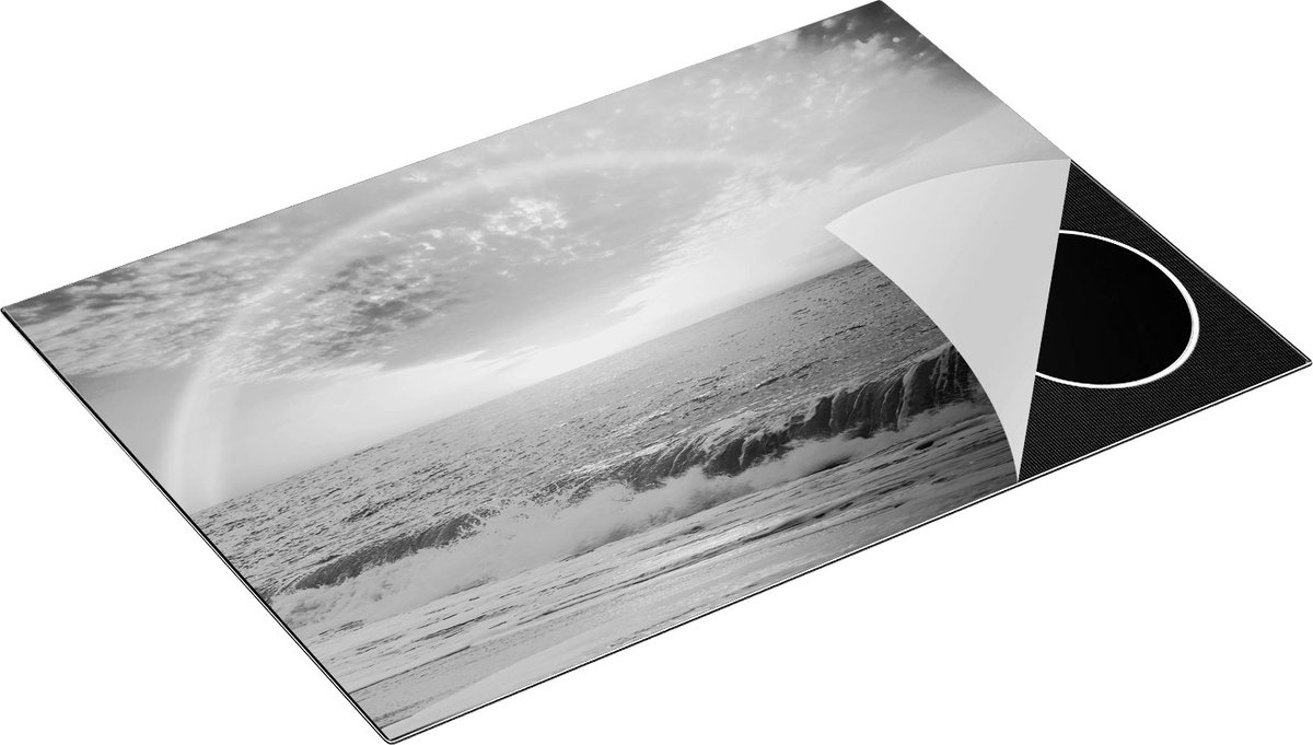 Chefcare Inductie Beschermer Regenboog in het Water bij het Strand - Zwart Wit - 75x50 cm - Afdekplaat Inductie - Kookplaat Beschermer - Inductie Mat