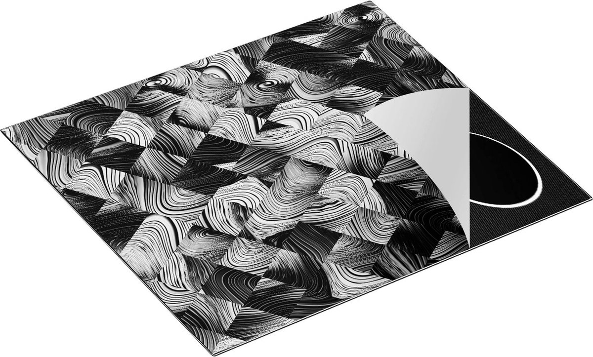 Chefcare Inductie Beschermer Abstracte Kunst met Ruiten - Zwart Wit - 59x52 cm - Afdekplaat Inductie - Kookplaat Beschermer - Inductie Mat