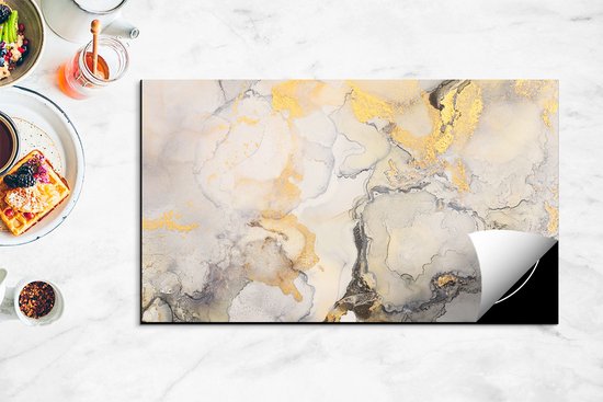 Chefcare Inductie Beschermer Abstracte Kunst - Zwart Grijs Goud - 89,6x51,6 cm - Afdekplaat Inductie - Kookplaat Beschermer - Inductie Mat