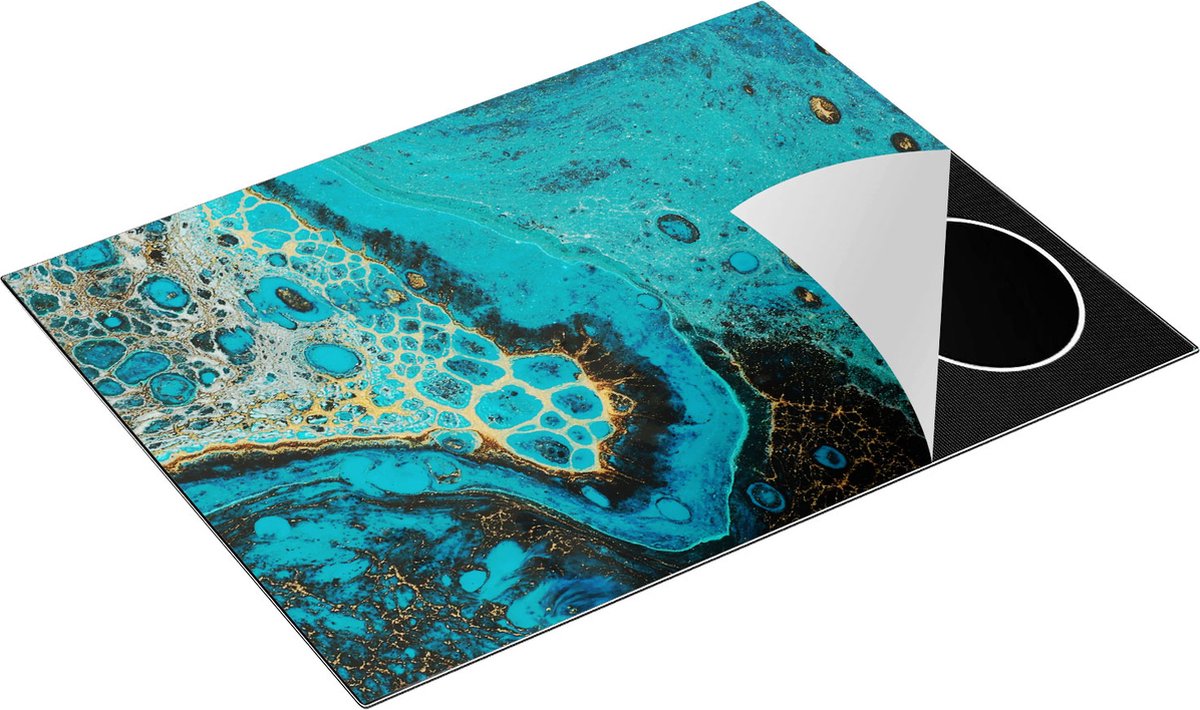 Chefcare Inductie Beschermer Abstracte Kunst - Creatieve Blauwe Kleuren - 77x59 cm - Afdekplaat Inductie - Kookplaat Beschermer - Inductie Mat