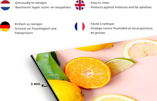 Spatscherm keuken 90x60 cm - Kookplaat achterwand Fruit - Citrus - Pastel - Muurbeschermer - Spatwand fornuis - Hoogwaardig aluminium