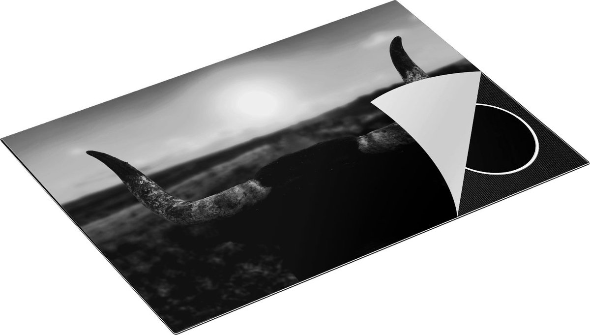 Chefcare Inductie Beschermer Stierenhoorns bij Zonsondergang - Zwart Wit - 75x50 cm - Afdekplaat Inductie - Kookplaat Beschermer - Inductie Mat