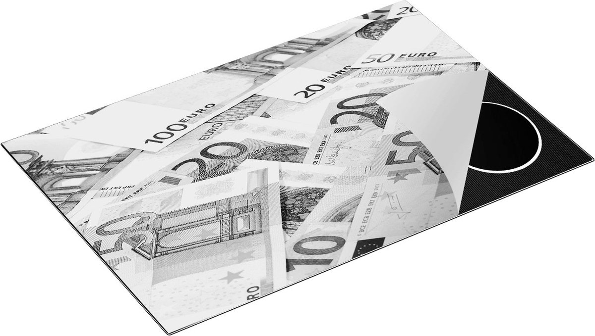Chefcare Inductie Beschermer Euro Geld Biljetten - Briefjes - Zwart Wit - 80x52 cm - Afdekplaat Inductie - Kookplaat Beschermer - Inductie Mat