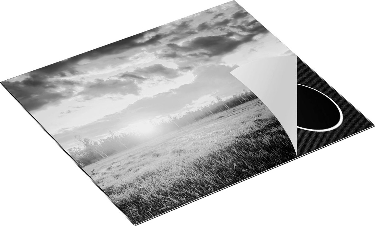Chefcare Inductie Beschermer Zonsopkomst in het Veld - Zwart Wit - 59x52 cm - Afdekplaat Inductie - Kookplaat Beschermer - Inductie Mat