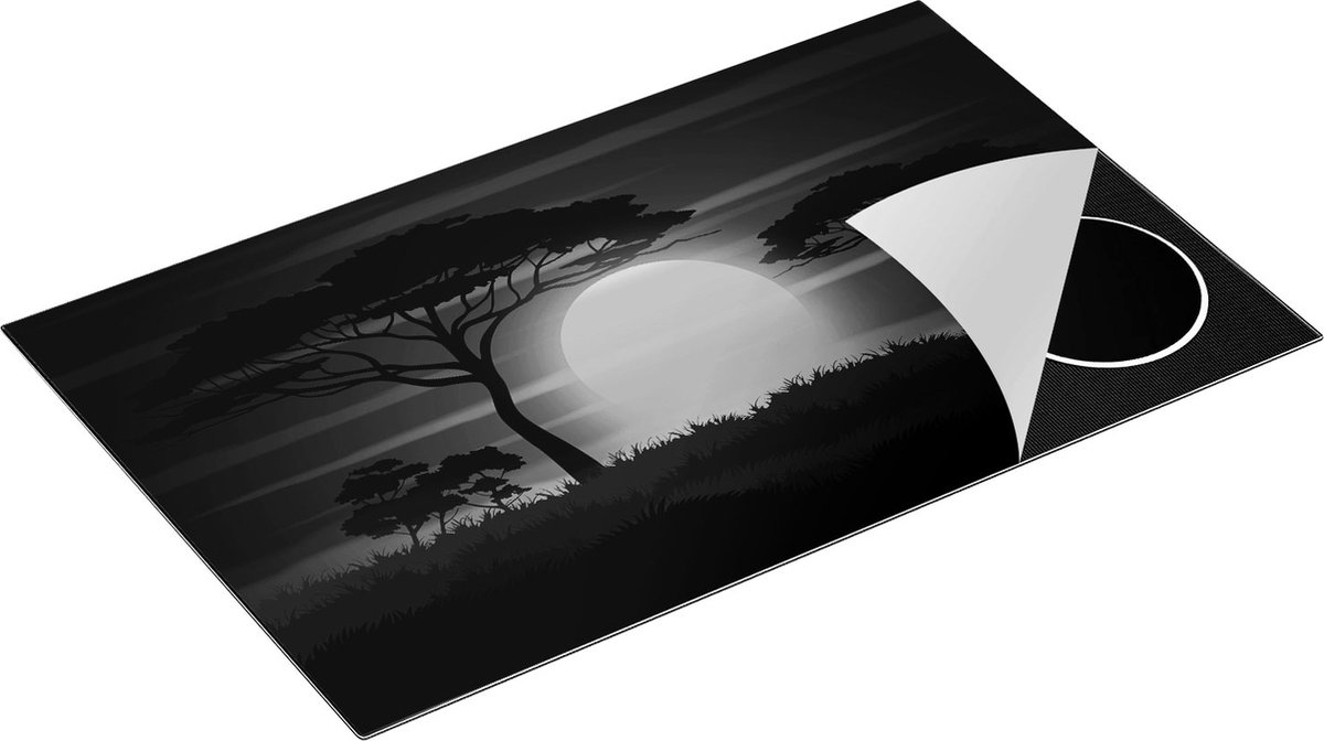 Chefcare Inductie Beschermer Zonsondergang in de Savanne - Abstract - Zwart Wit - 85x50 cm - Afdekplaat Inductie - Kookplaat Beschermer - Inductie Mat