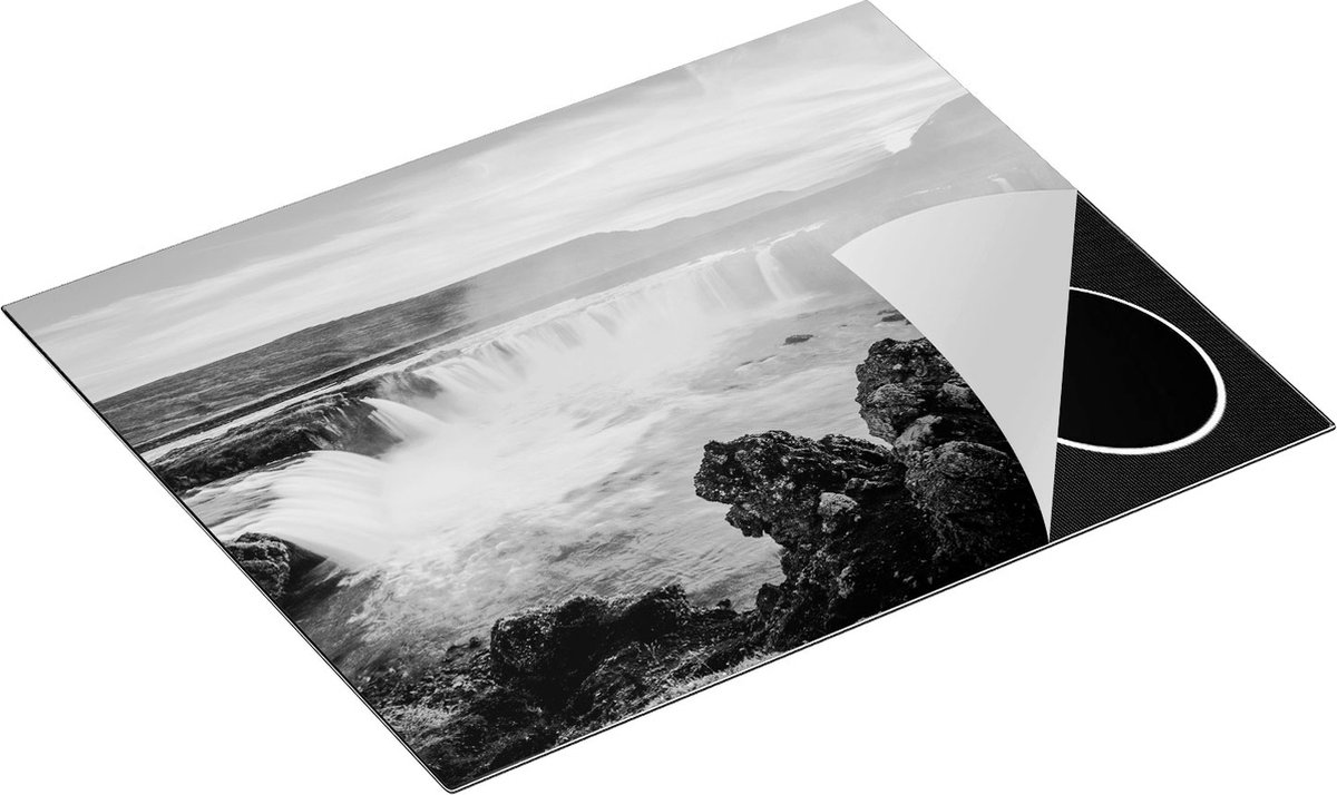 Chefcare Inductie Beschermer Watervallen bij Zonsondergang - Zwart Wit - 65x52 cm - Afdekplaat Inductie - Kookplaat Beschermer - Inductie Mat