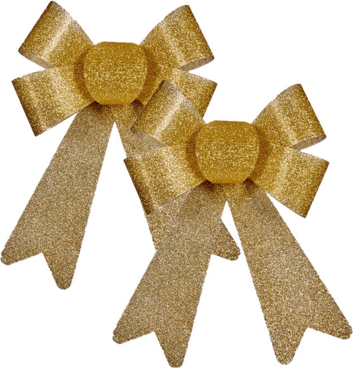 4x stuks kerstboomversieringen kleine ornament strikjes/strikken gouden glitters 15 x 17 cm - Met ophanging