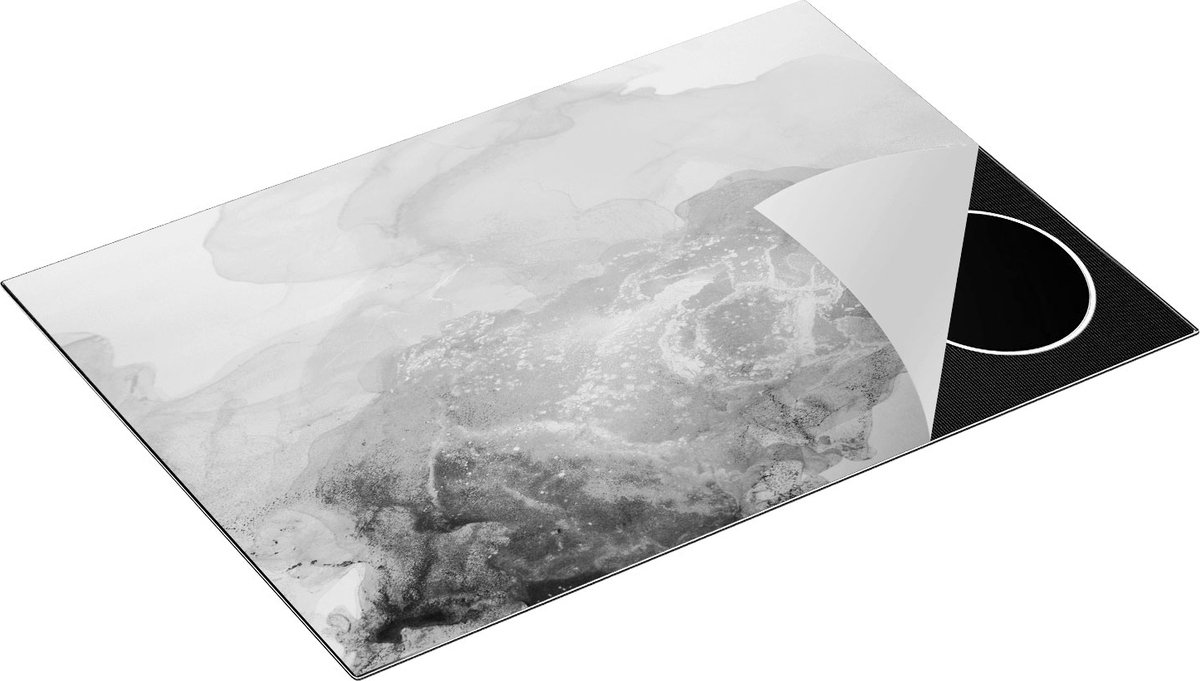 Chefcare Inductie Beschermer Abstracte Kunst van Marmer - Zwart Wit - 75x55 cm - Afdekplaat Inductie - Kookplaat Beschermer - Inductie Mat