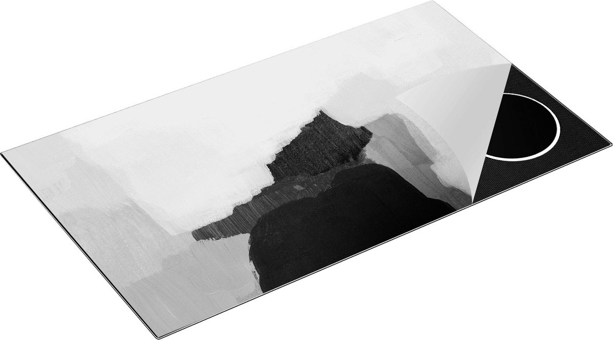 Chefcare Inductie Beschermer Abstracte Kunst Handgeschilderd - Zwart Wit - 90x55 cm - Afdekplaat Inductie - Kookplaat Beschermer - Inductie Mat