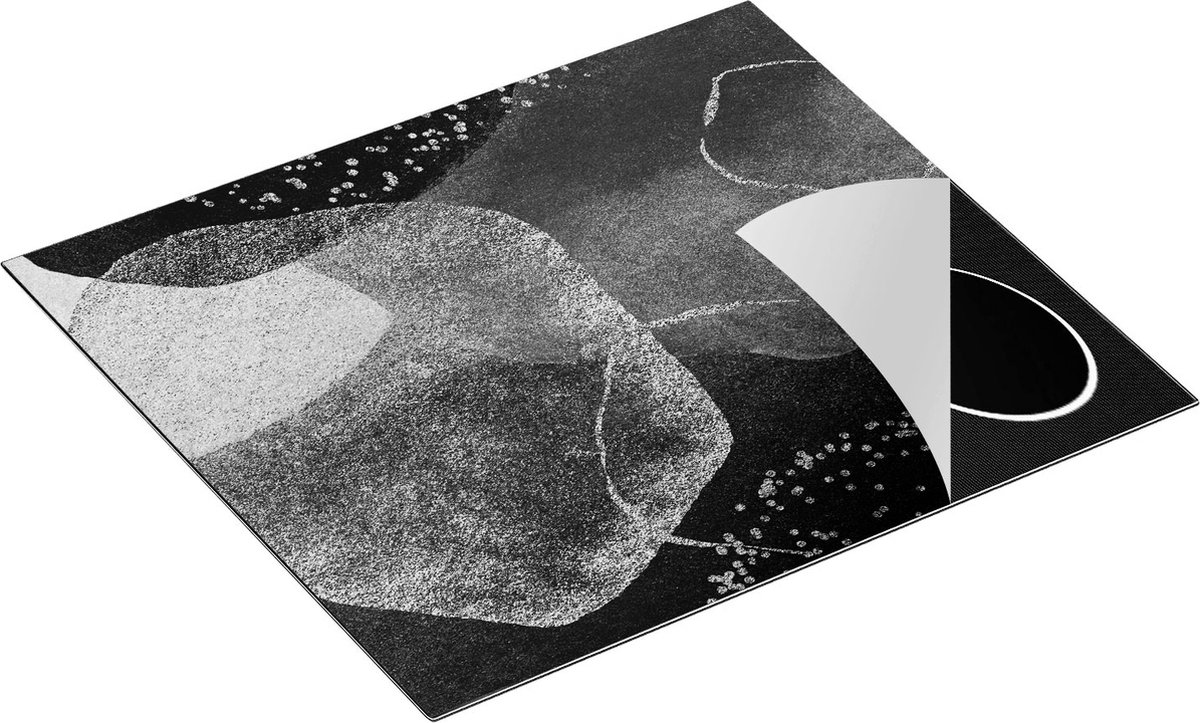 Chefcare Inductie Beschermer Abstracte Kunst van Cirkels - Zwart Wit - 60x55 cm - Afdekplaat Inductie - Kookplaat Beschermer - Inductie Mat