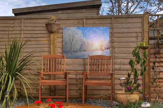 Tableau jardin neige - Soleil - Toile jardin - Poster jardin - Hiver - Décoration de jardin - Neige - Nature - 60x40 cm